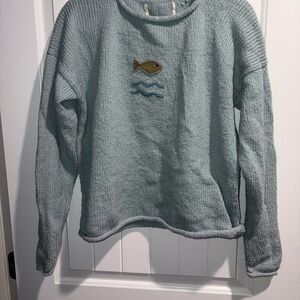 Cozy Blue Sweater with Fish Embroidery